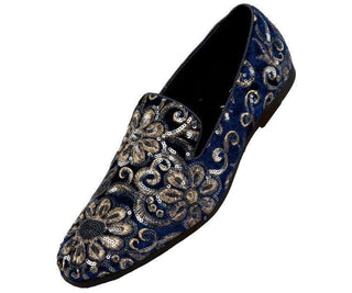 Fabian Sequin Embroidered Smoking Slipper Smoking Slippers Navy / 10