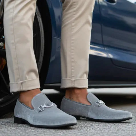 Grey Velvet Loafers | Antonio by Amali | Just Men`s Shoes Grey / 14 Grey Velvet Loafers | Antonio by Amali | Just Men`s Shoes Grey / 14