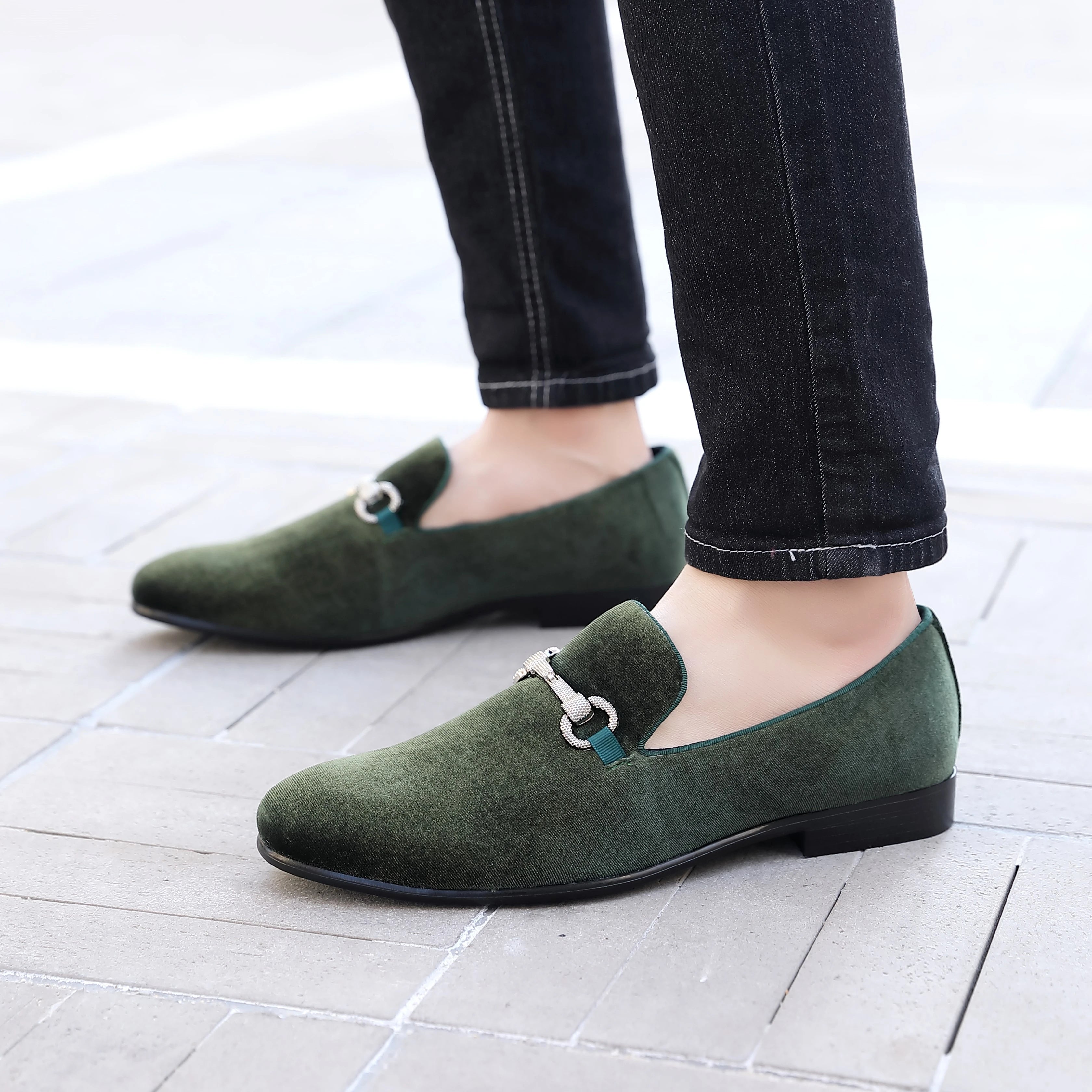 Green Velvet Loafers | Smoking Style