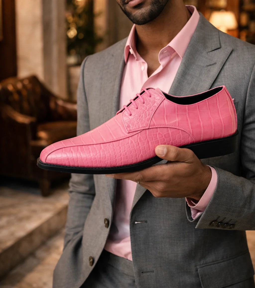 Crocodile Dress Shoes | Harvey by Amali | Just Mens Shoes Hot Pink / 9 Crocodile Dress Shoes | Harvey by Amali | Just Mens Shoes Hot Pink / 9