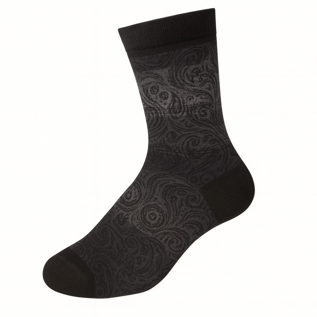 mens black dress socks Loose Fit Stays Up Mid-Calf Brown / Large The beauty of solid socks is their versatility and sophistication. Paisley Socks Black Just