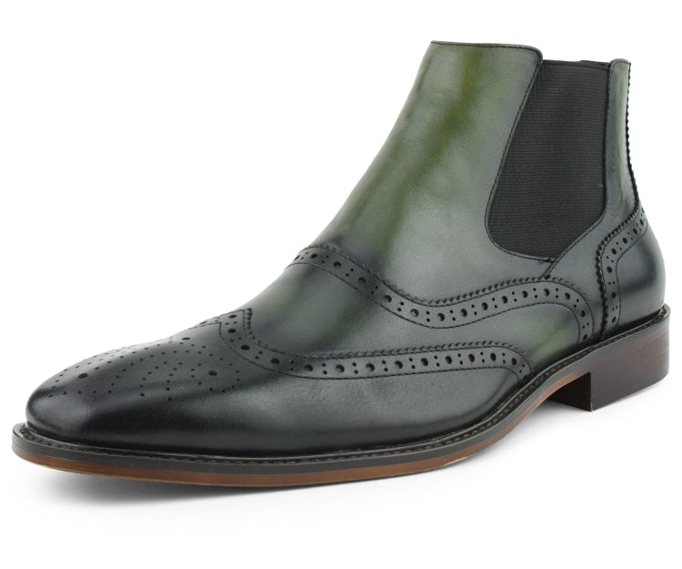 Olive Wingtip Leather Boots | Just Men's Shoes Just Men's Shoes Olive Wingtip Leather Boots | Just Men's Shoes Just Men's Shoes