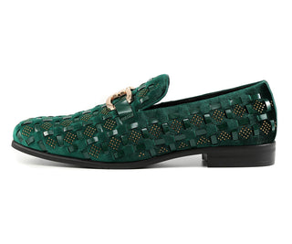 Amali Roman green velvet loafers side