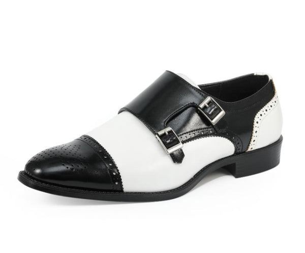 White and Black Monk Strap Shoes | Winston | Just Mens Shoes 