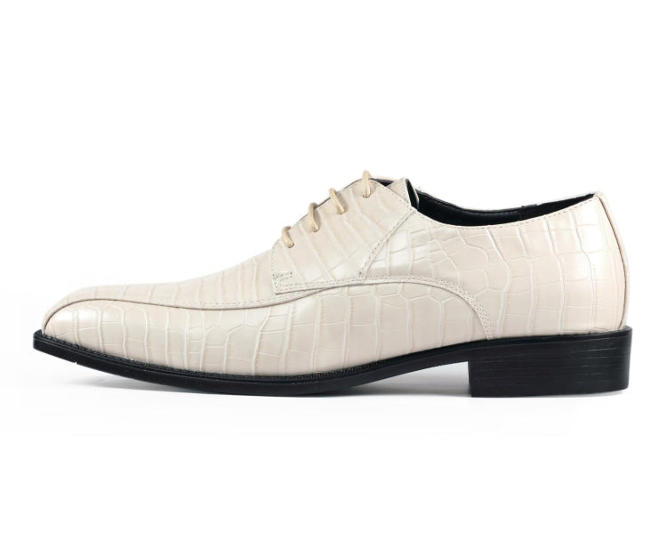 Cream Dress Shoes | Crocodile Print | Just Men`s Shoes Cream / 9 Cream Dress Shoes | Crocodile Print | Just Men`s Shoes Cream / 9