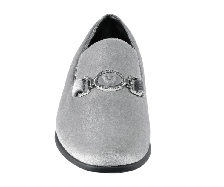 grey dress loafers Mens Silver Gray Classy Showy Fabric Formal Loafers Dress Shoes After Midnight 6948