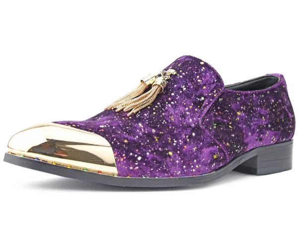 Amali Men's Velvet Gold Chain Tassel Loafer with Matching Metal - Purple