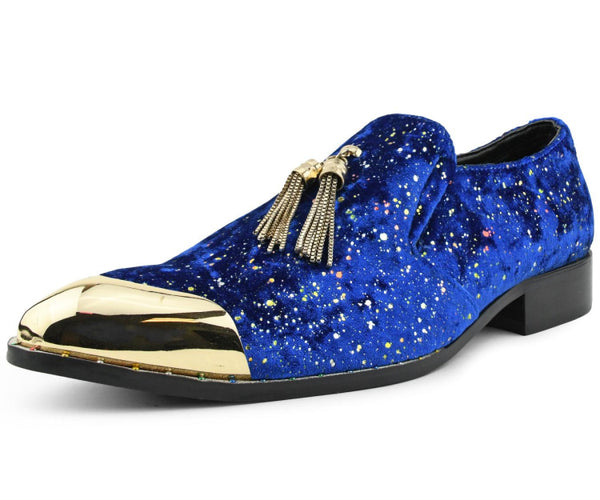 Amali Men's Luminous Flecks Loafer, Gold Chain Tassels & Metal Tip - Royal