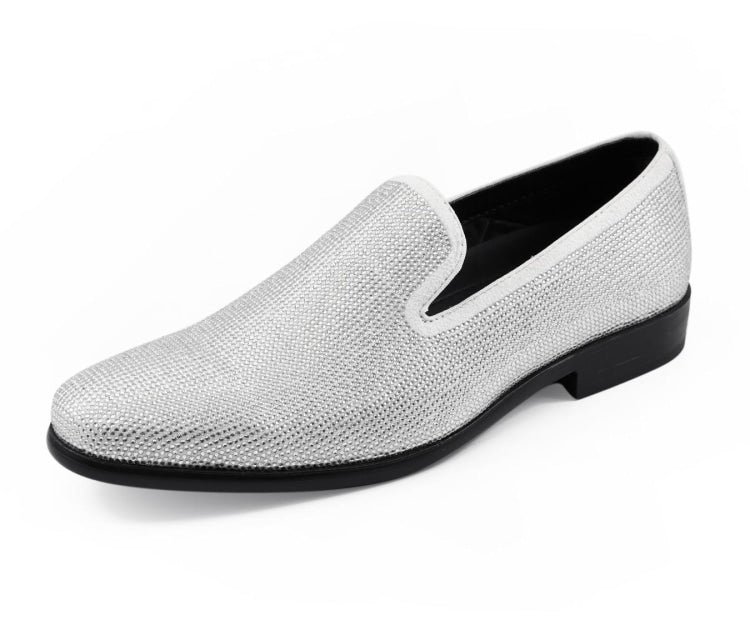 Silver Mens Loafers With Rhinestones Sparkly Mens Dress Shoes