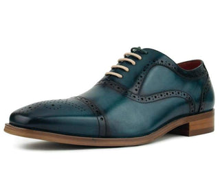 Asher Green Men's Genuine Leather Oxford Lace Up with Perforations and Smooth Cap Toe Dress Shoe, Style AG135
