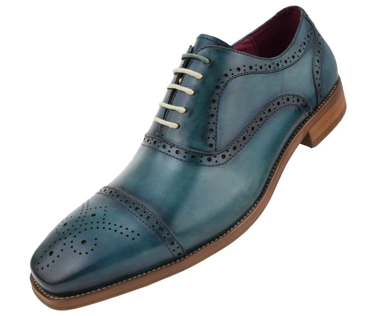 Asher Green - Men's Leather Dress Shoe, Oxford, Cap Toe, Brogue - Turquoise - 8.5 Asher Green - Men's Leather Dress Shoe, Oxford, Cap Toe, Brogue - Turquoise - 8.5