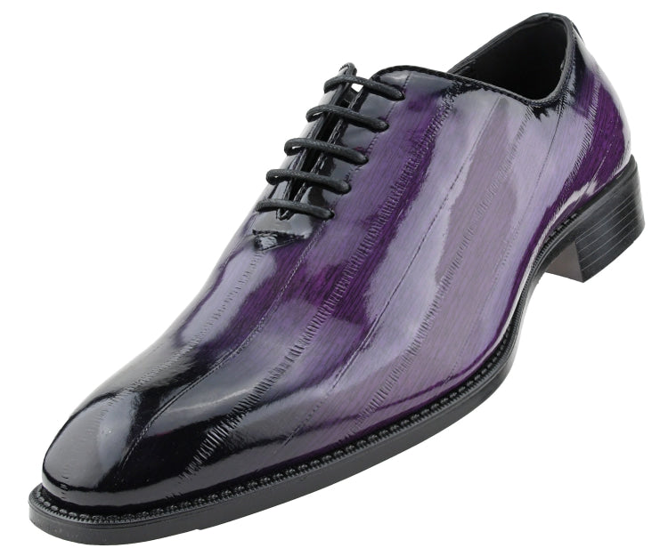 Bolano Brayden Men's Faux Skin Oxford Lace-Up Dress Shoes - Purple