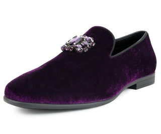 Amali Men's Faux Velvet Slip on Loafer with Jeweled Bit and Matching Piping Dress Shoe